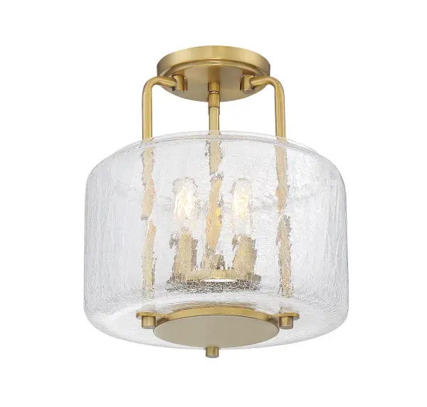The Avalon blends traditional elegance with contemporary simplicity through its warm brass frame and distinctive crackled glass drum shade. At just over 11 inches wide, it's perfectly sized for smaller spaces needing ambient lighting with character. - alternate view