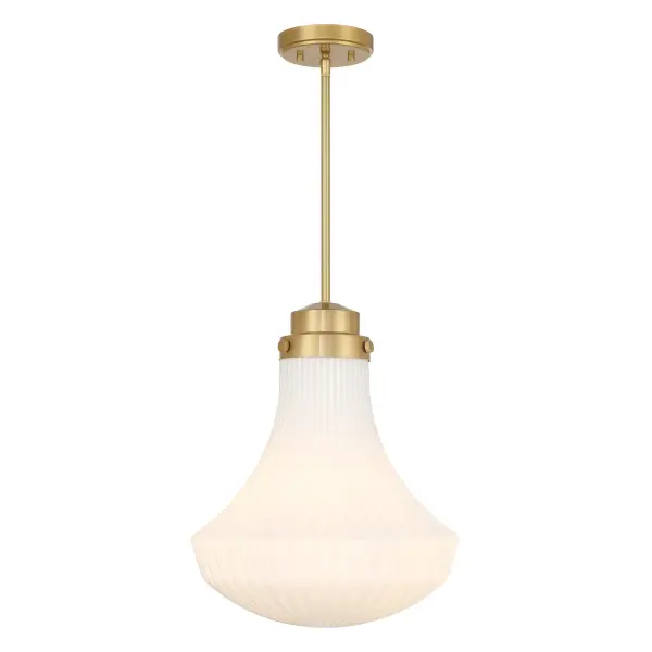 The Bartlet pendant combines timeless appeal with practical design. Its white ribbed glass shade and warm brass finish create a sophisticated focal point that works across traditional and contemporary spaces.