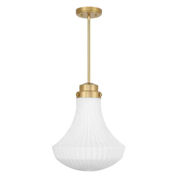 The Bartlet pendant combines timeless appeal with practical design. Its white ribbed glass shade and warm brass finish create a sophisticated focal point that works across traditional and contemporary spaces. - alternate view