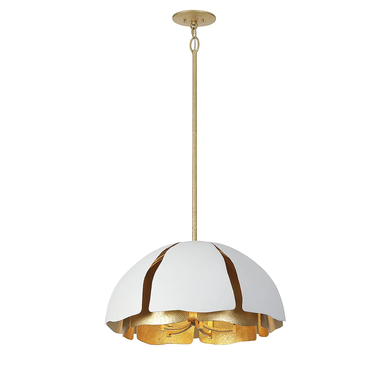 Brewster Five Light Pendant in Cavalier Gold with Royal White