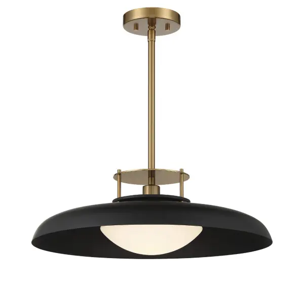 Gavin 1-Light Pendant in Matte Black with Warm Brass Accents - Image 1