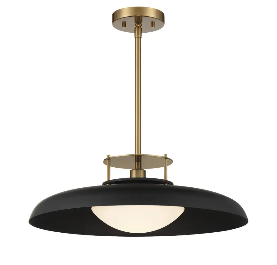 Gavin 1-Light Pendant in Matte Black with Warm Brass Accents - Image 1