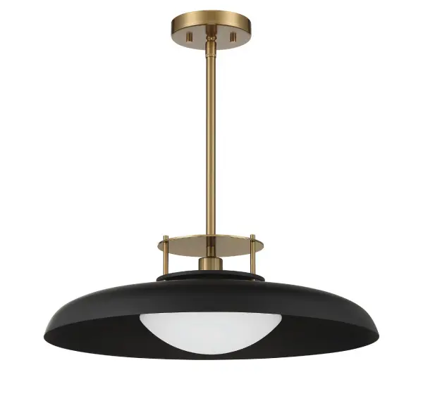 Gavin 1-Light Pendant in Matte Black with Warm Brass Accents - Image 2