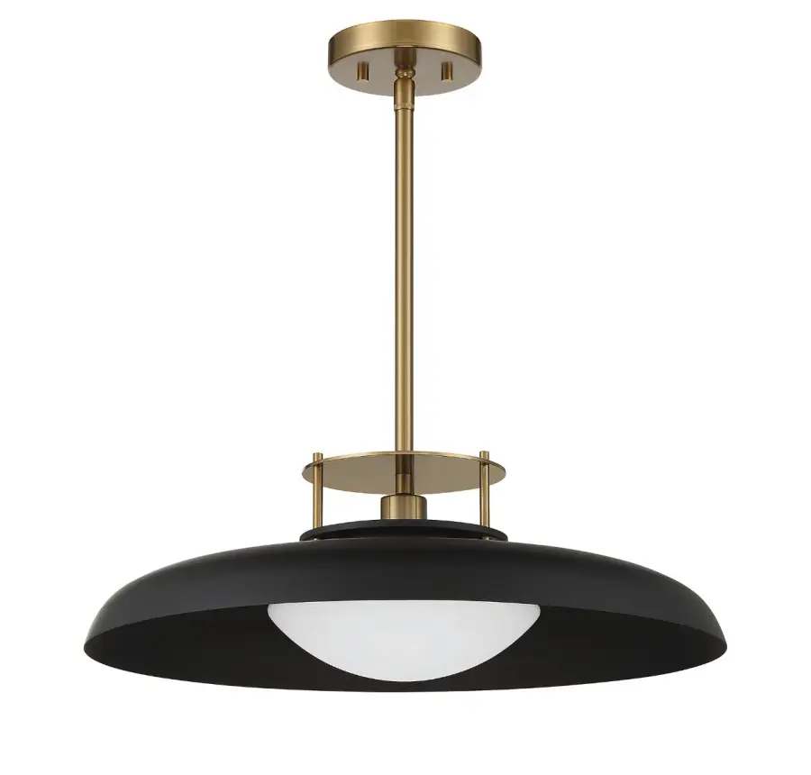 Gavin 1-Light Pendant in Matte Black with Warm Brass Accents - Image 2