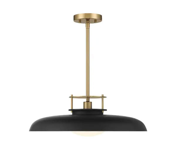 Gavin 1-Light Pendant in Matte Black with Warm Brass Accents - Image 3