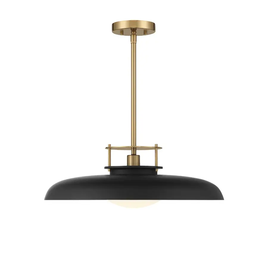 Gavin 1-Light Pendant in Matte Black with Warm Brass Accents - Image 3