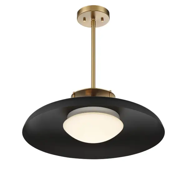 Gavin 1-Light Pendant in Matte Black with Warm Brass Accents - Image 4