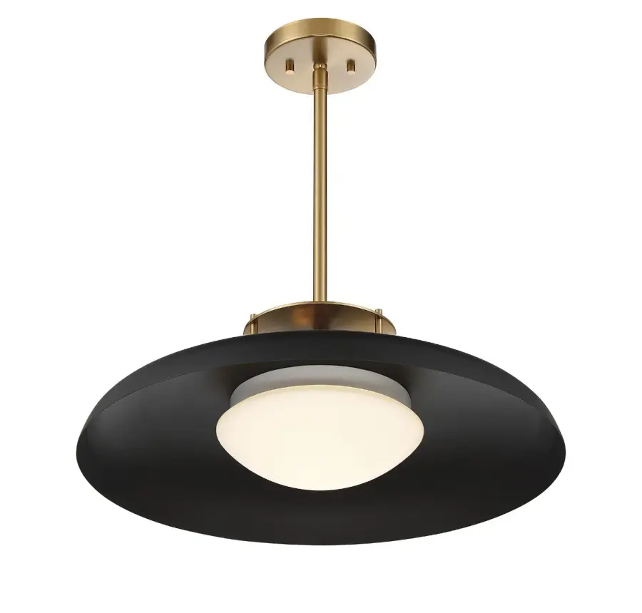 Gavin 1-Light Pendant in Matte Black with Warm Brass Accents - Image 4