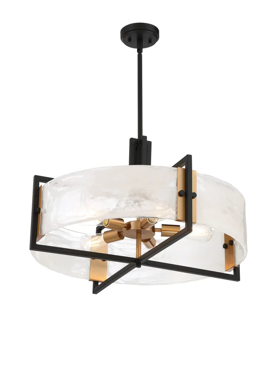 Hayward 5-Light Pendant in Matte Black with Warm Brass Accents - Image 4