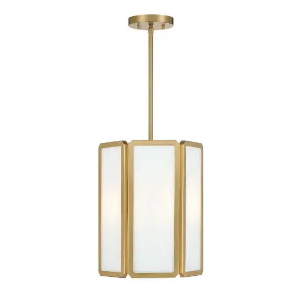 The Leeds pendant offers refined simplicity with its warm brass frame and glowing opal glass panels. At 12 inches wide, it's perfectly sized for smaller spaces while delivering substantial visual impact and ambient lighting.