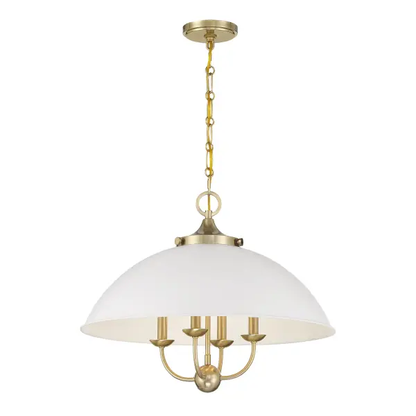 The Monterey pendant delivers chic, concentrated lighting with its solid white metal dome and warm brass hardware. Perfect for creating focused illumination over dining tables and kitchen islands while adding refined style.