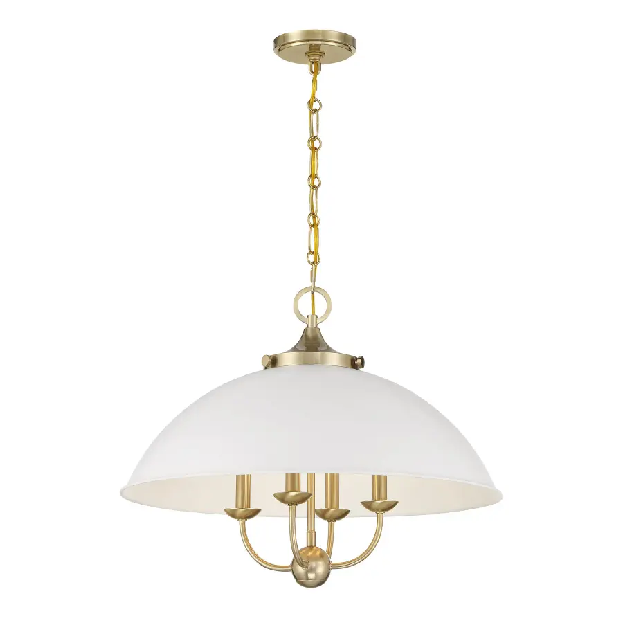 Monterey Four Light Pendant in White/Warm Brass - Image 1