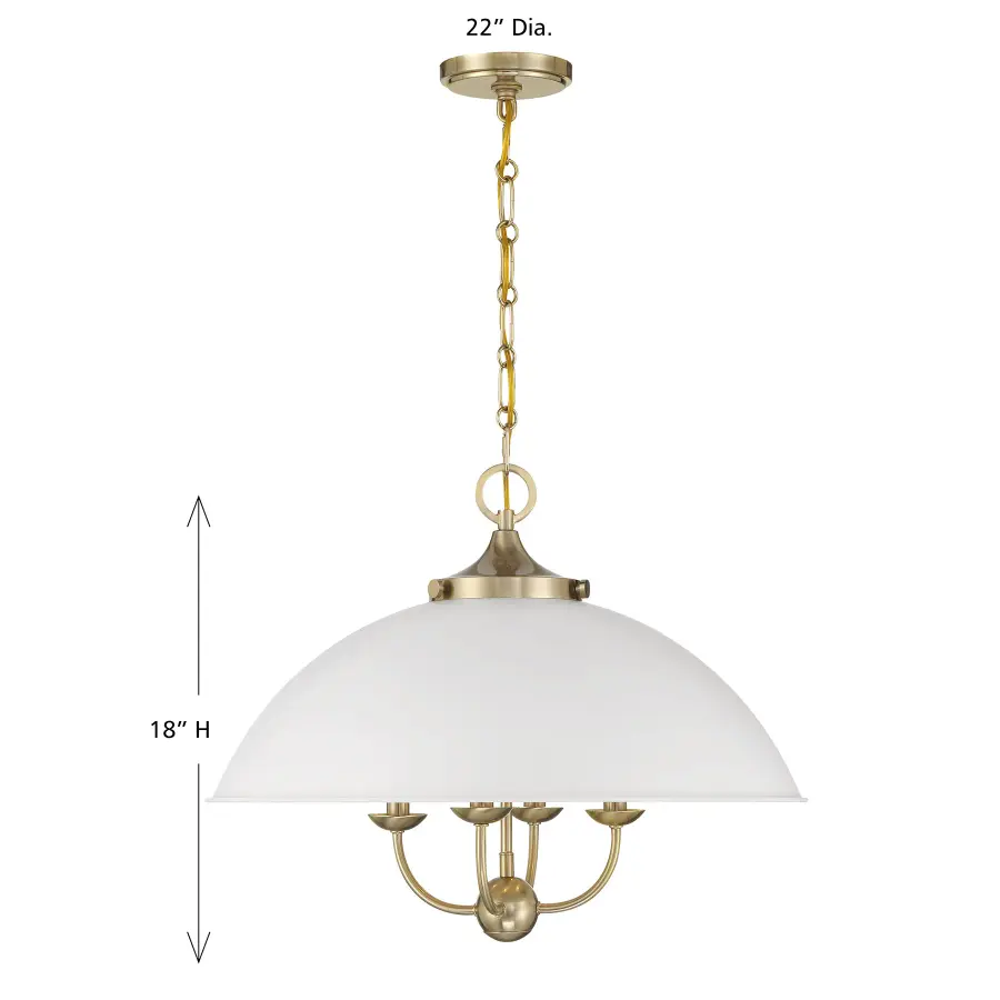 Monterey Four Light Pendant in White/Warm Brass - Image 6