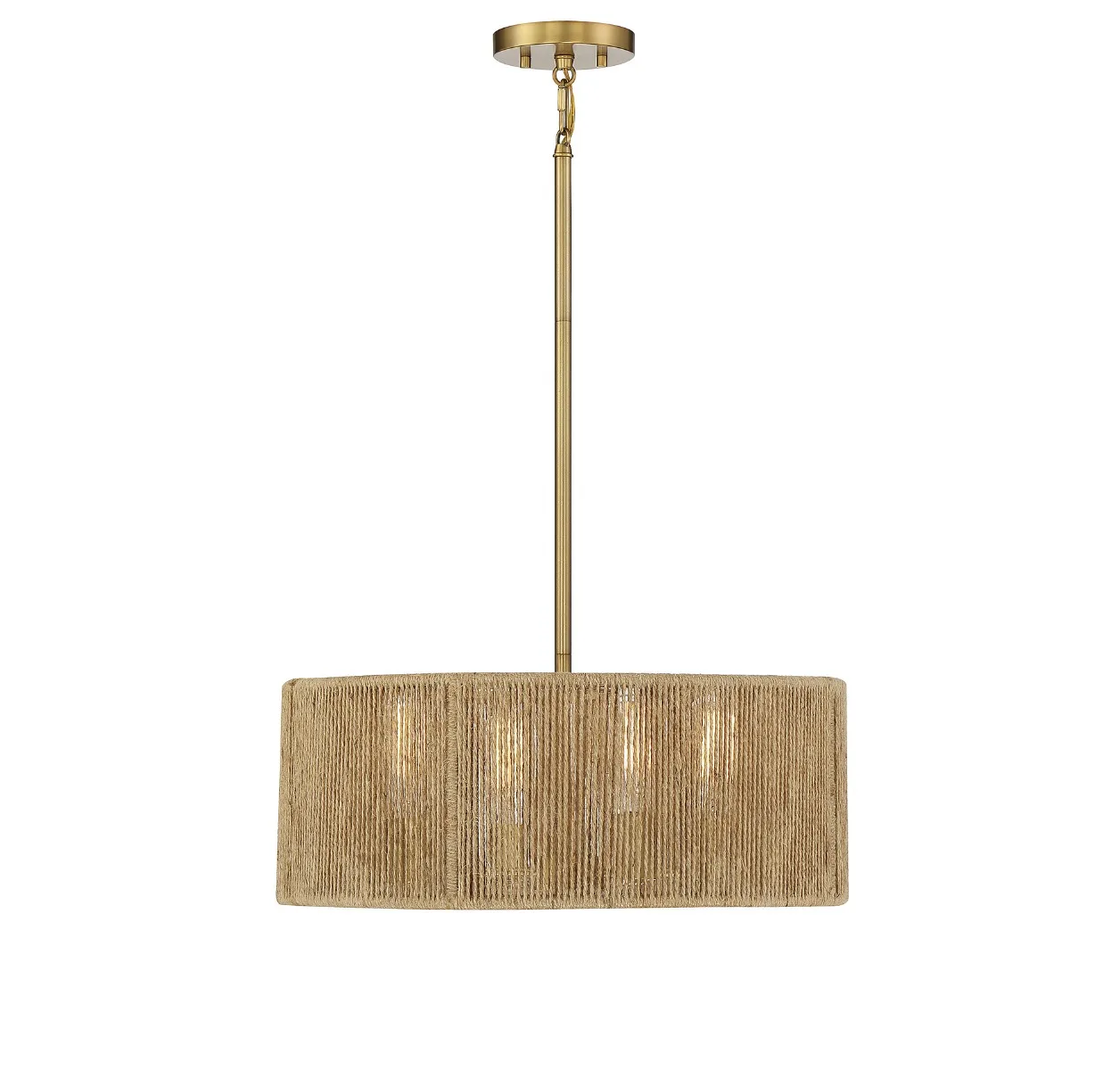 Ashe Four Light Pendant in Warm Brass with Rope