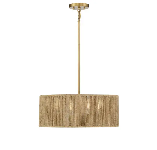 Ashe 4-Light Pendant in Warm Brass and Rope - Image 1