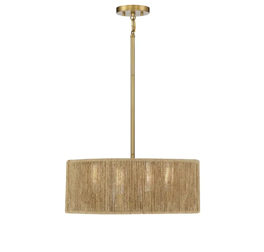 Ashe 4-Light Pendant in Warm Brass and Rope - Image 1