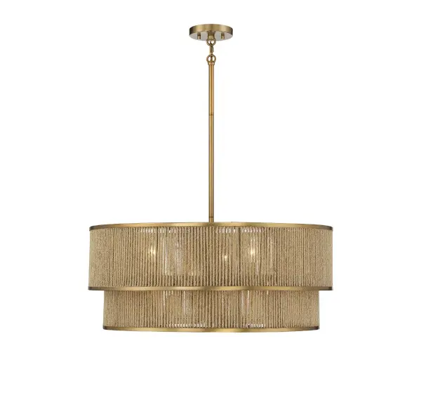 Ashburn 6-Light Pendant in Warm Brass and Rope - Image 1