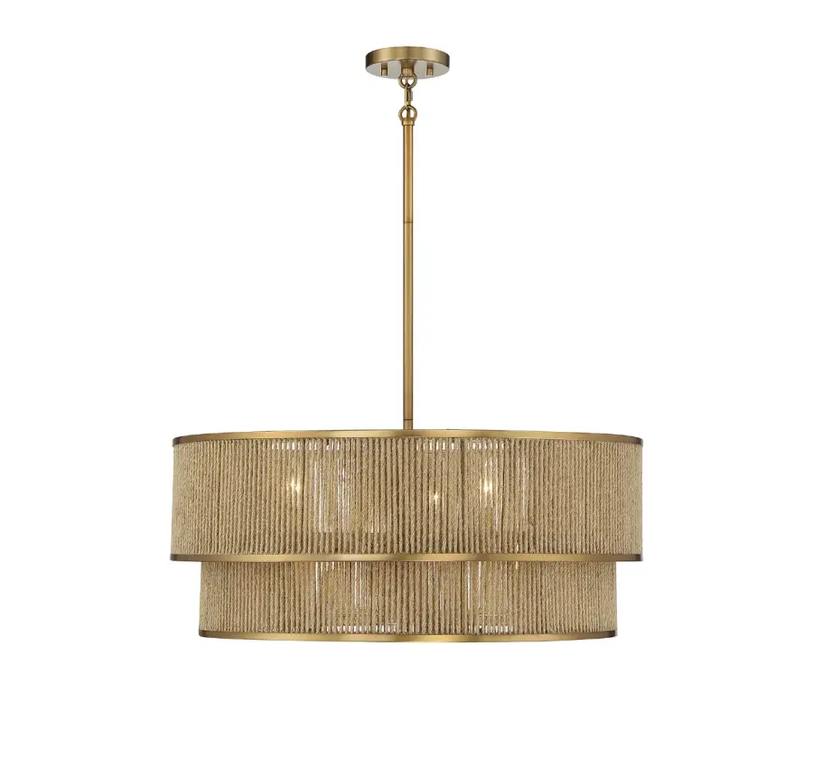 Ashburn 6-Light Pendant in Warm Brass and Rope - Image 1
