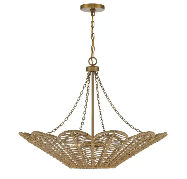 Cyperas 5-Light Pendant in Warm Brass and Rope - Image 1