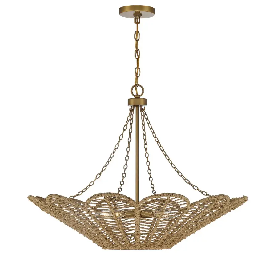 Cyperas 5-Light Pendant in Warm Brass and Rope - Image 1