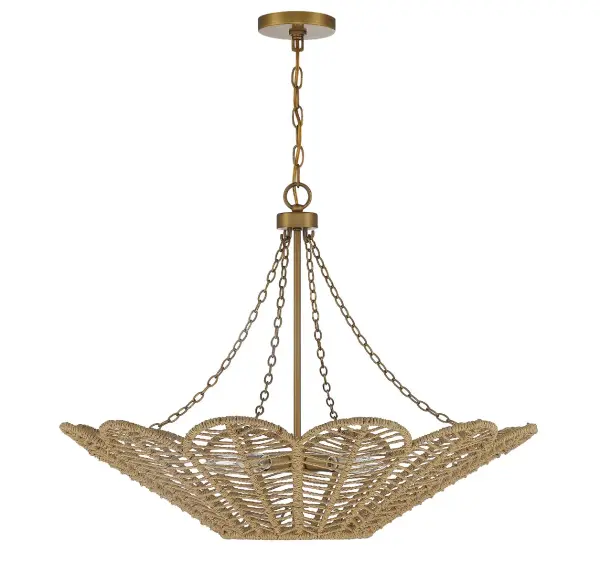 Cyperas 5-Light Pendant in Warm Brass and Rope - Image 2