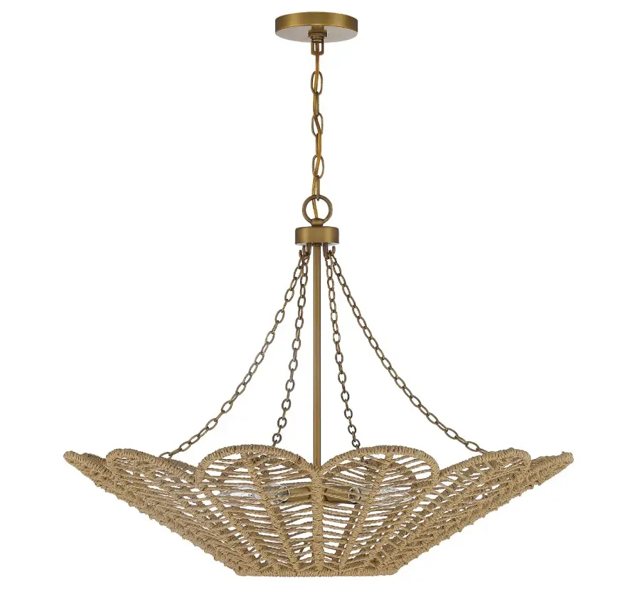Cyperas 5-Light Pendant in Warm Brass and Rope - Image 2