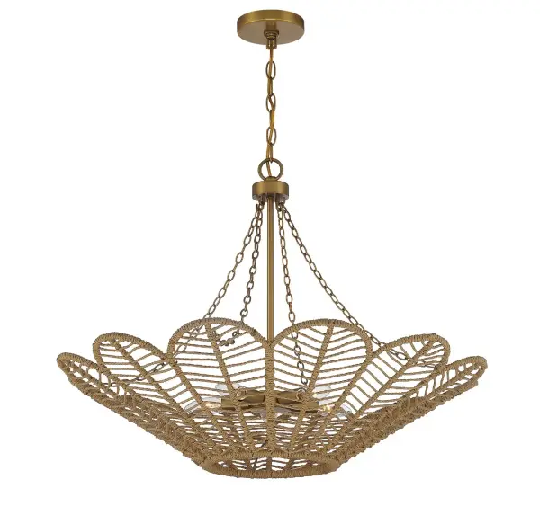 Cyperas 5-Light Pendant in Warm Brass and Rope - Image 3
