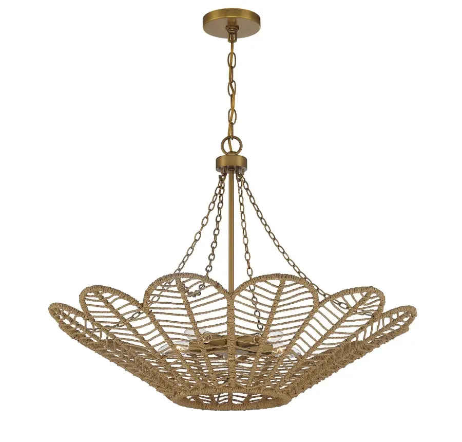 Cyperas 5-Light Pendant in Warm Brass and Rope - Image 3