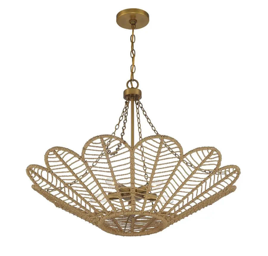 Cyperas 5-Light Pendant in Warm Brass and Rope - Image 4