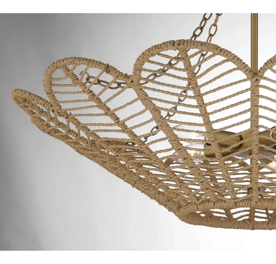 Cyperas 5-Light Pendant in Warm Brass and Rope - Image 6