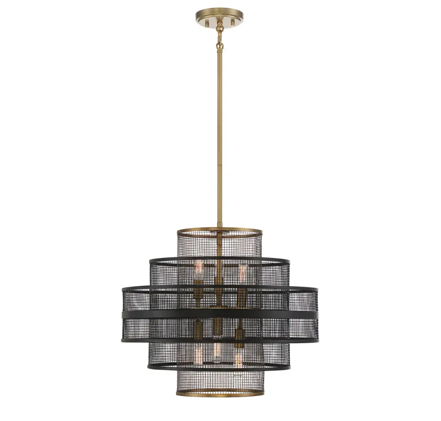 Kelvin Six Light Pendant in Matte Black with Warm Brass - Image 1