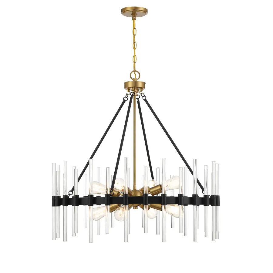 Santiago 8-Light Pendant in Matte Black with Warm Brass Accents - Image 1