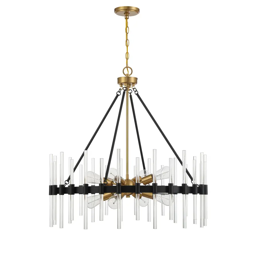 Santiago 8-Light Pendant in Matte Black with Warm Brass Accents - Image 2