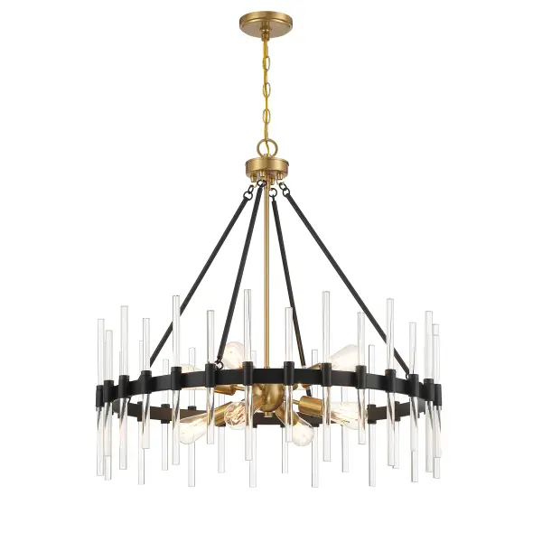 Santiago 8-Light Pendant in Matte Black with Warm Brass Accents - Image 3