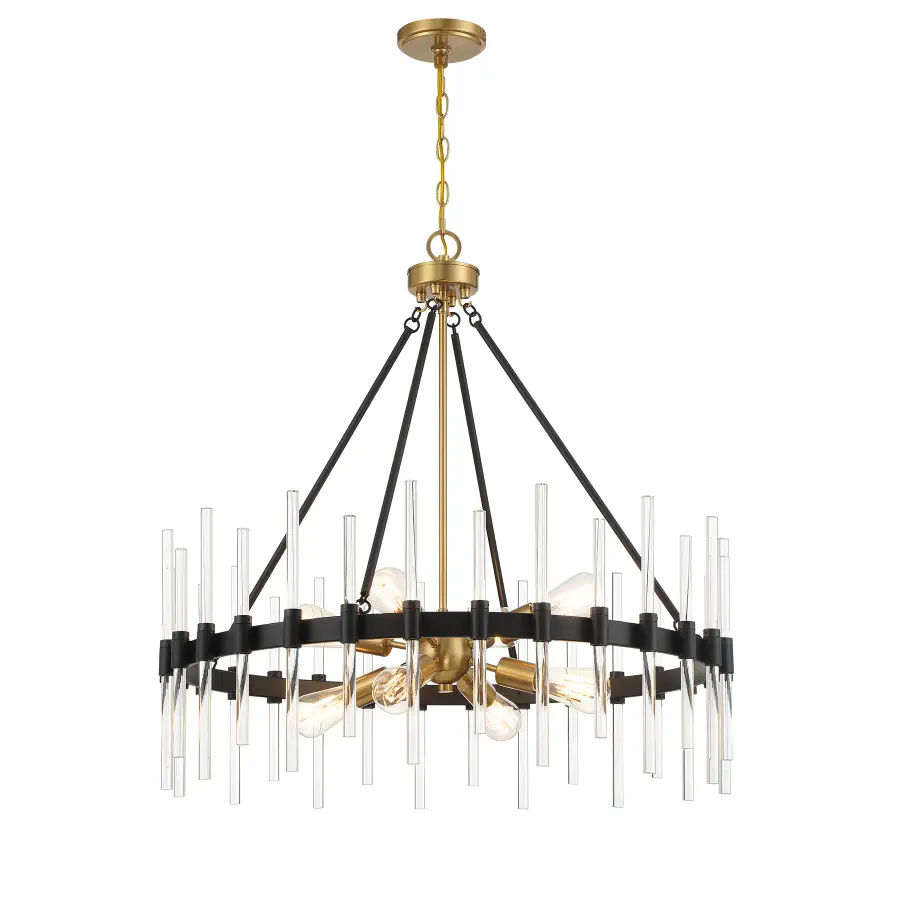 Santiago 8-Light Pendant in Matte Black with Warm Brass Accents - Image 3