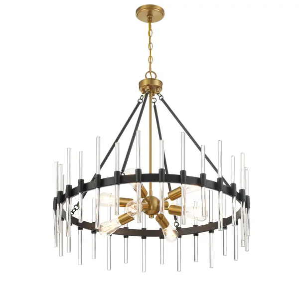 Santiago 8-Light Pendant in Matte Black with Warm Brass Accents - Image 4