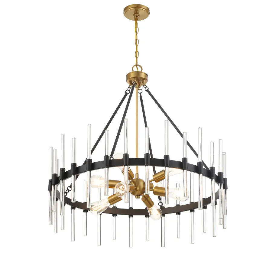 Santiago 8-Light Pendant in Matte Black with Warm Brass Accents - Image 4