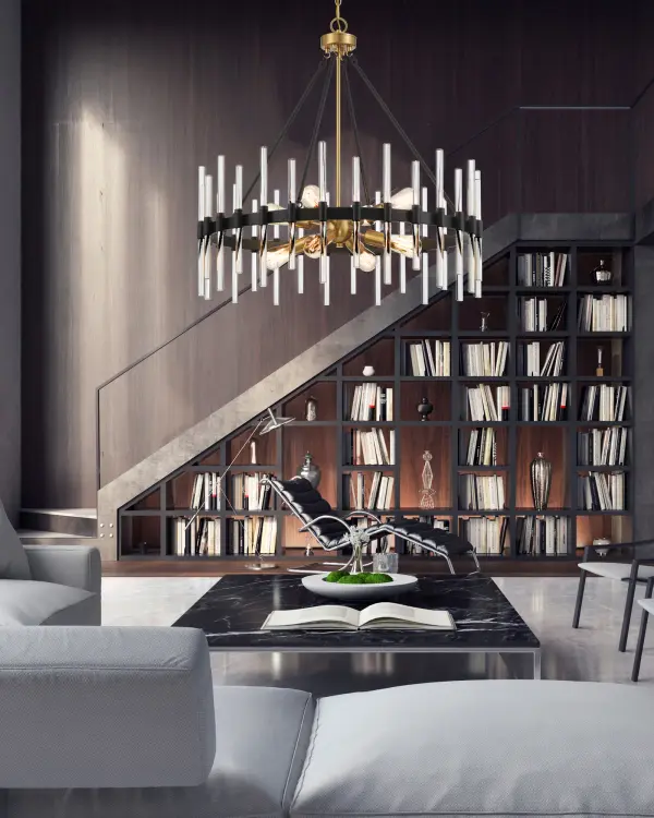 Santiago 8-Light Pendant in Matte Black with Warm Brass Accents - Image 7
