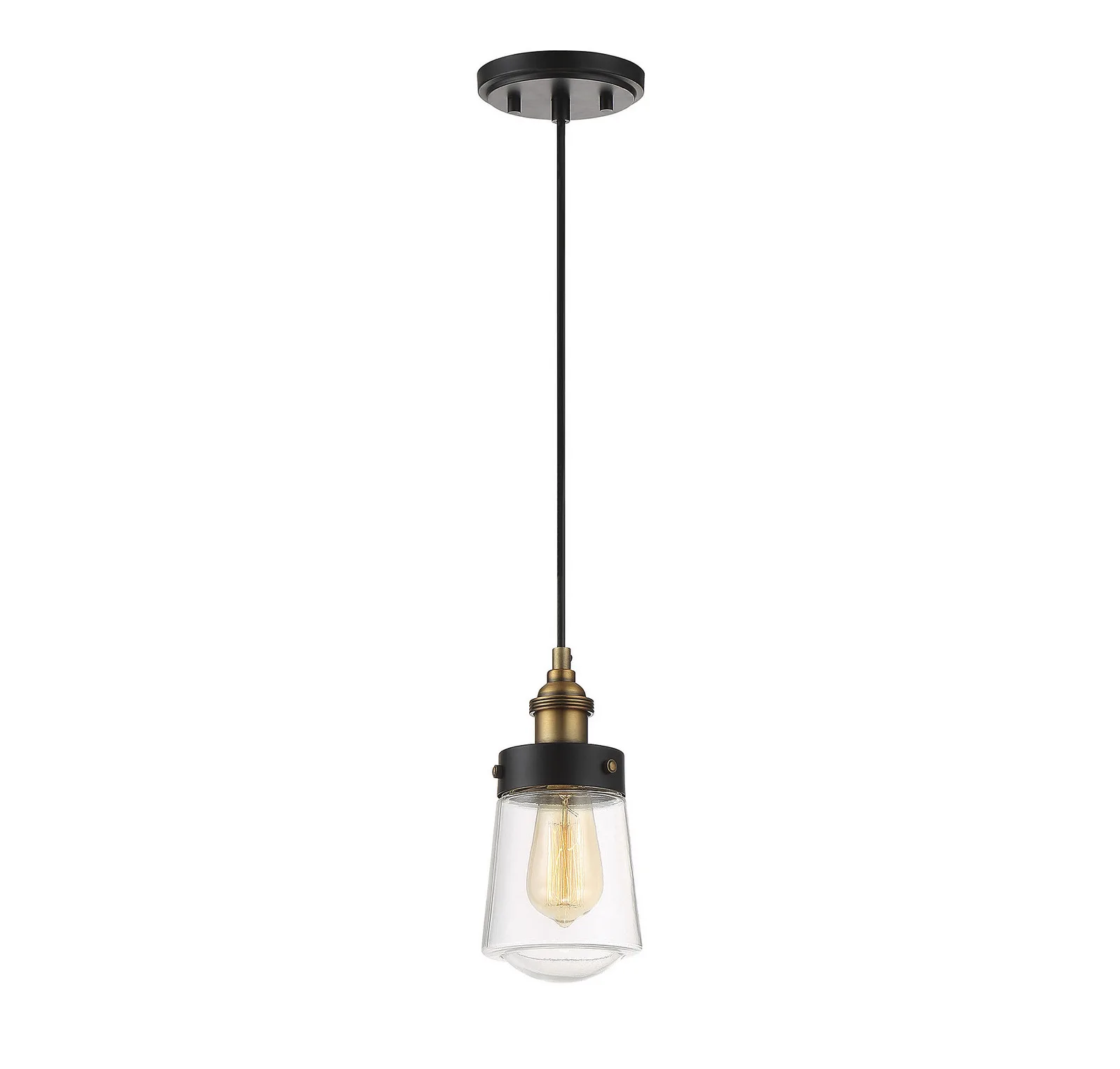 Macauley One Light Mini Pendant in Vintage Black with Warm Brass