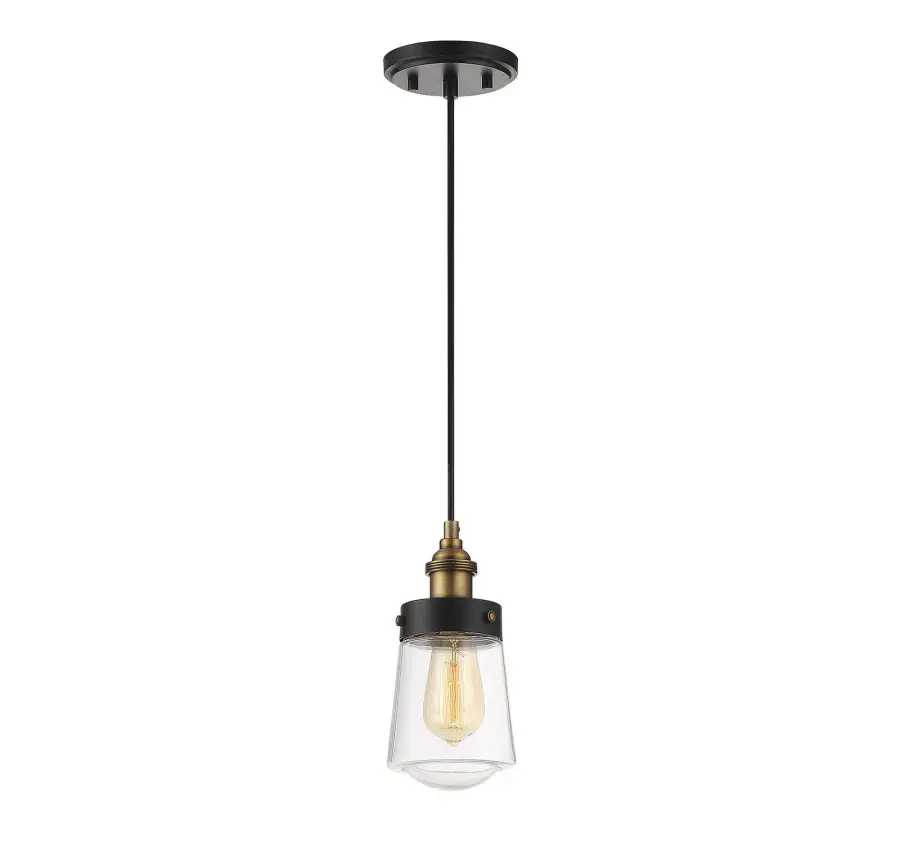 Macauley 1-Light Mini-Pendant in Vintage Black with Warm Brass - Image 1