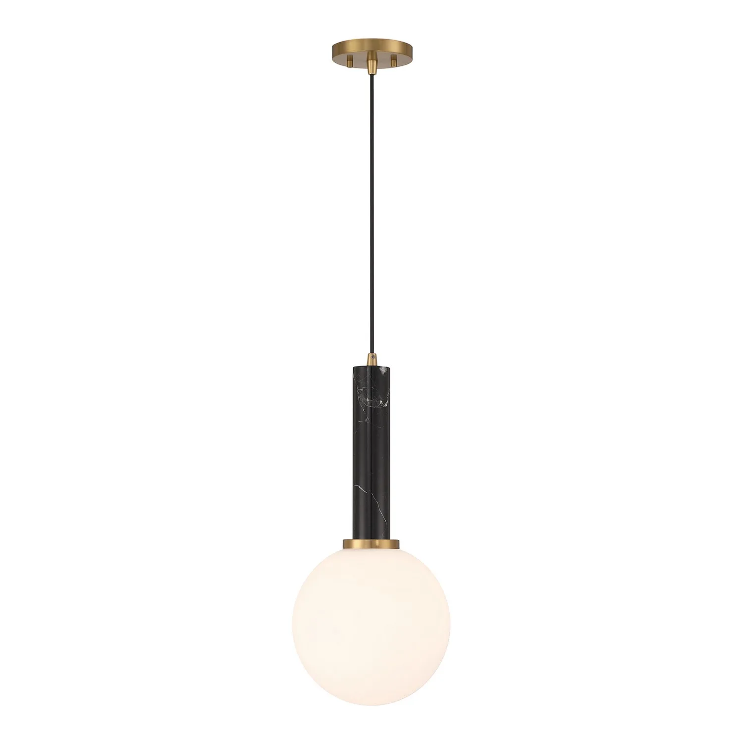 Callaway One Light Pendant in Black Marble with Warm Brass
