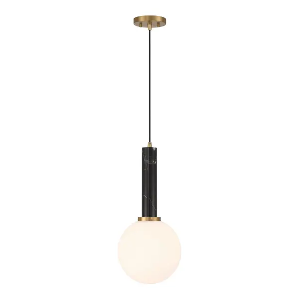 Callaway One Light Pendant in Black Marble with Warm Brass - Image 1