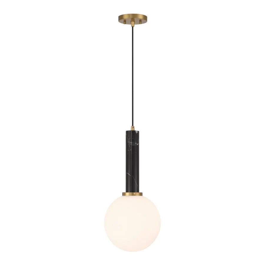 Callaway One Light Pendant in Black Marble with Warm Brass - Image 1