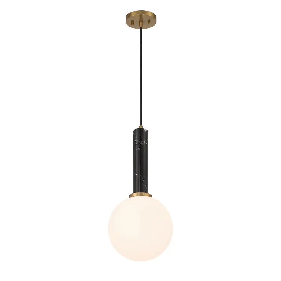 Callaway One Light Pendant in Black Marble with Warm Brass - Image 4