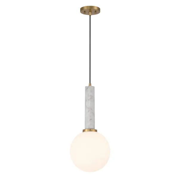 Callaway 1-Light Pendant in White Marble with Warm Brass - Image 3