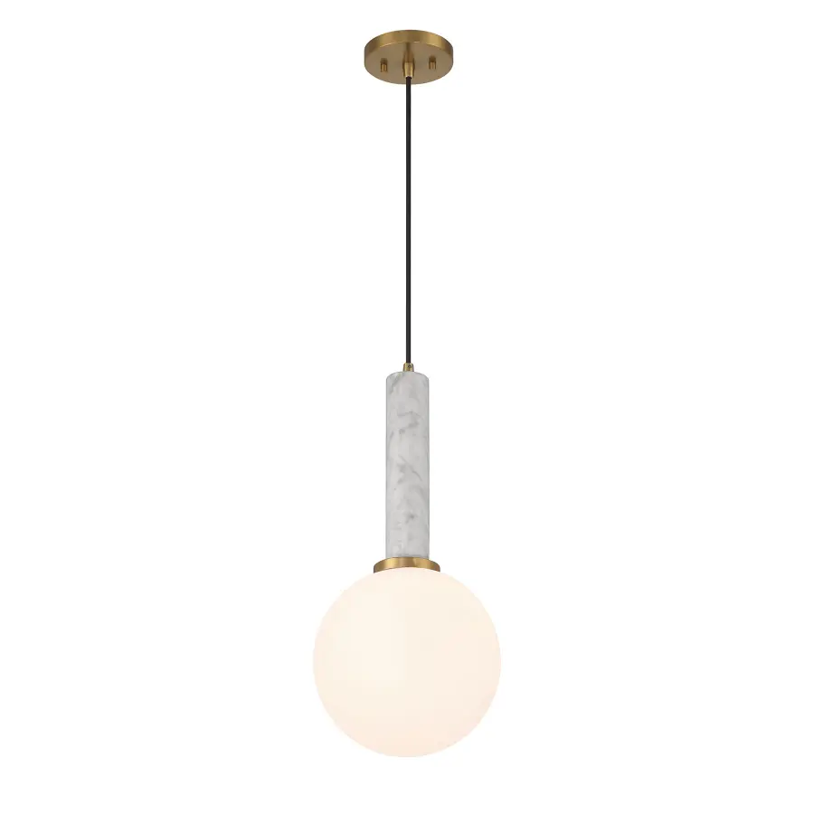 Callaway 1-Light Pendant in White Marble with Warm Brass - Image 4