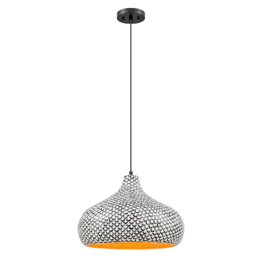 Jade 1-Light Pendant in Black and White Shell - Image 1