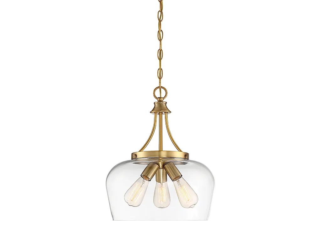 Octave Three Light Pendant in Warm Brass