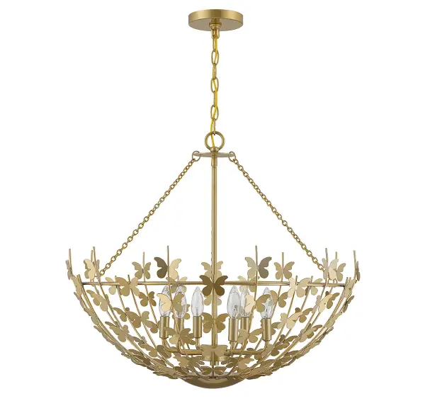 The Birch pendant transforms any space with its unique butterfly-adorned bowl design in warm burnished brass. This statement piece balances artistic whimsy with sophisticated metalwork, creating visual interest without overwhelming. - alternate view