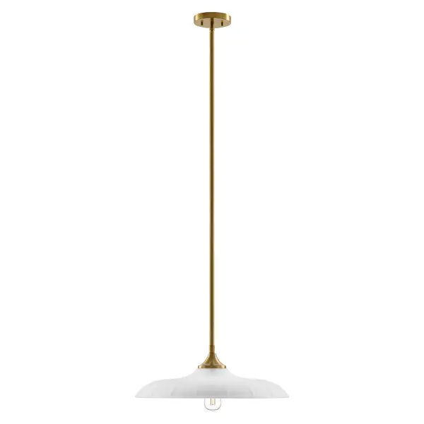 The Hadley pendant brings industrial charm with its ribbed opal glass shade and warm brass finish. At 20" wide, it's perfectly sized for kitchen islands or dining tables, offering adjustable height and timeless appeal. - alternate view